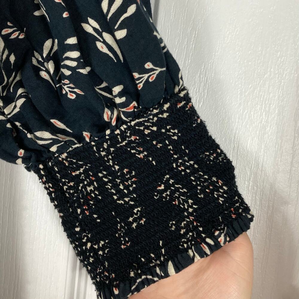NWOT ZARA Dress M Linen Floral Off/On-Shoulder Puff-1/2-Sleeve Fit&Flare Smocked - Picture 9 of 14